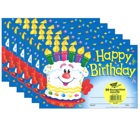 TREND ENTERPRISES Happy Birthday Cake Recognition Awards, 30 Per Pack, PK6 T81017